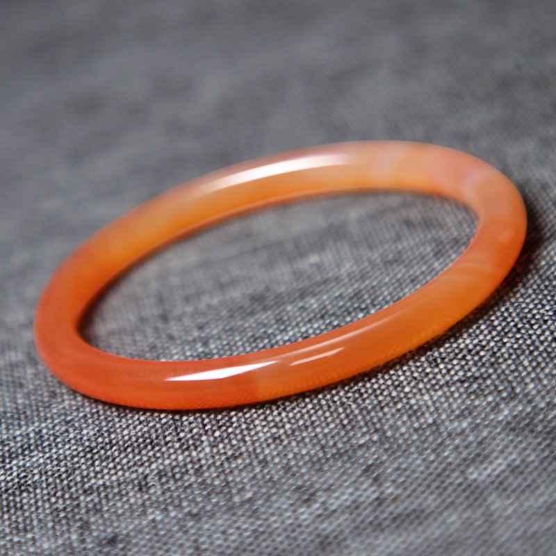 天然蜜糖俏橘黄冰润彩玛瑙手镯55MM仙女镯汽水色女秀雅款带证书 - 手链/手环 - 半宝石 橘色