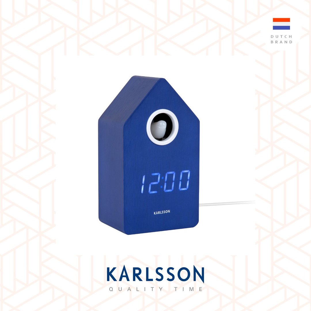 荷兰 Karlsson, 蓝色布谷鸟闹钟 LED 显示屏 - 多功能闹 (整点报时) - 时钟/闹钟 - 木头 蓝色
