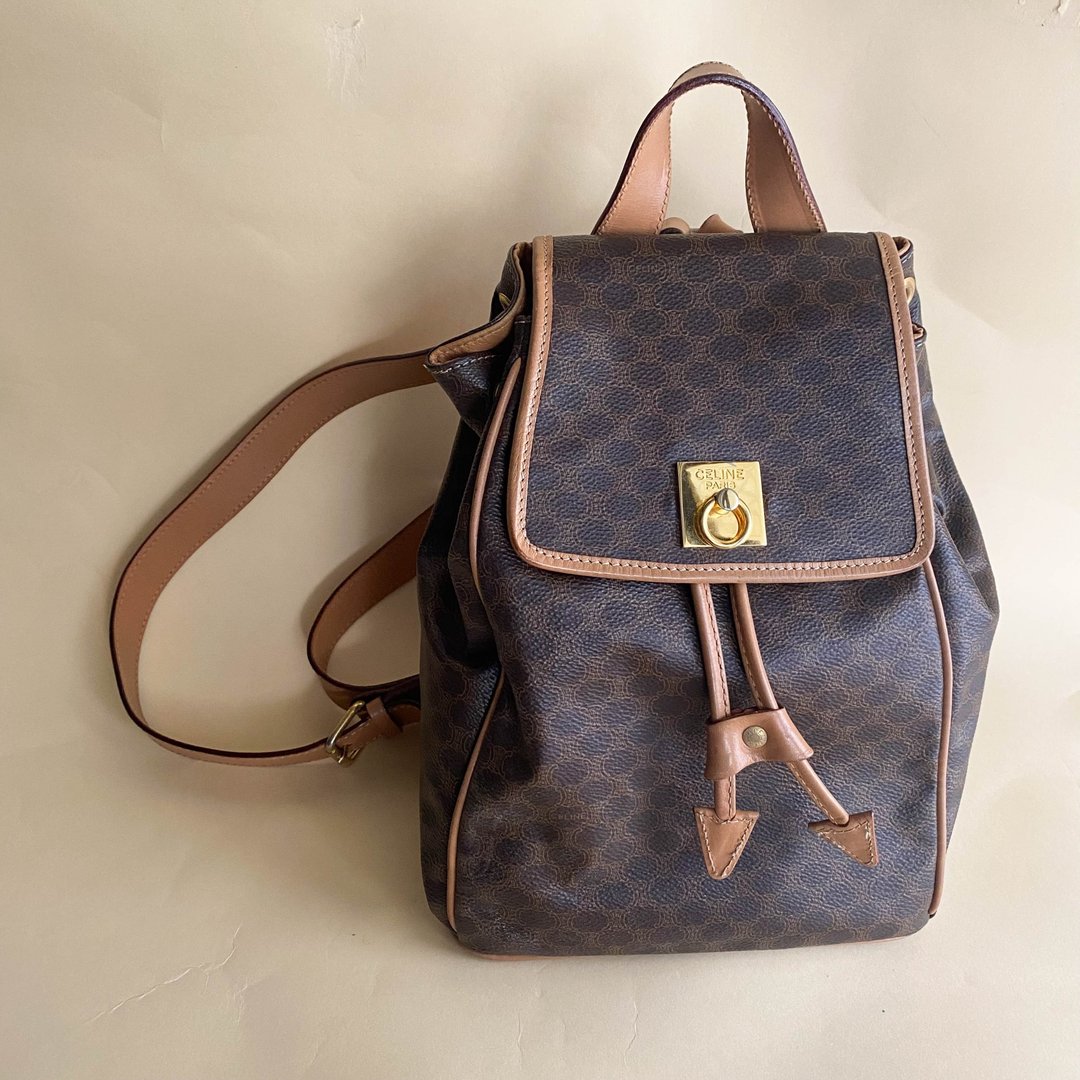 中古Celine│背包│古着背囊│真皮│美国制│古董│女友礼物 - 后背包/双肩包 - 真皮 咖啡色
