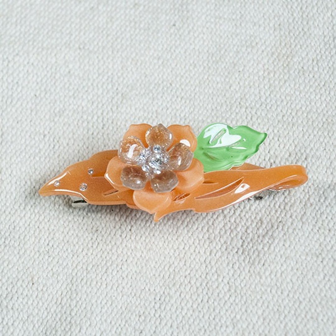 彩化花漾,彩绘压克力自动夹,平夹,发夹-咖啡 - 发饰 - 压克力 咖啡色