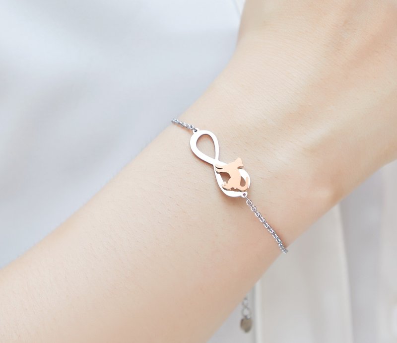 想玩耍的猫手链 - 永恒与猫系列-抗敏医疗钢 - 手链/手环 - 不锈钢 银色