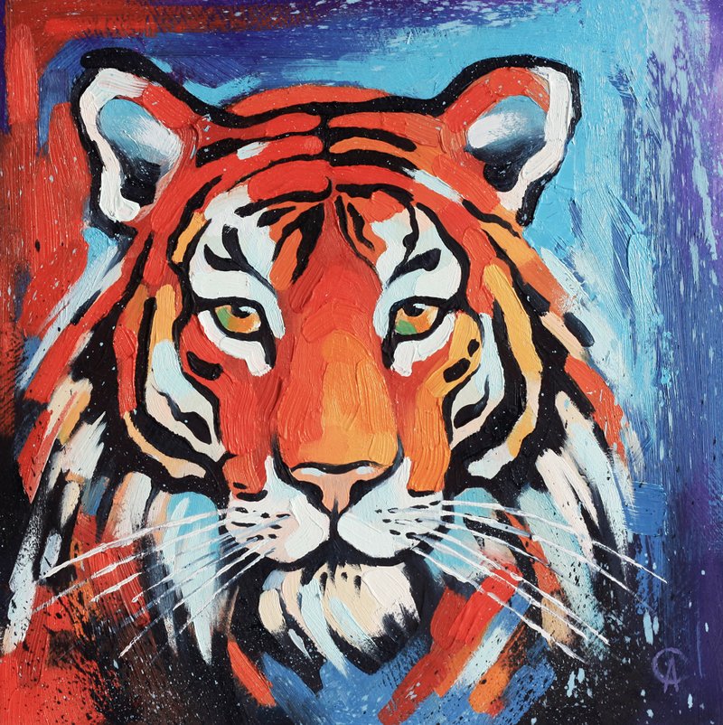 原创油画老虎动物艺术品幼儿园墙面装饰手工艺术品 - 海报/装饰画/版画 - 其他材质 多色