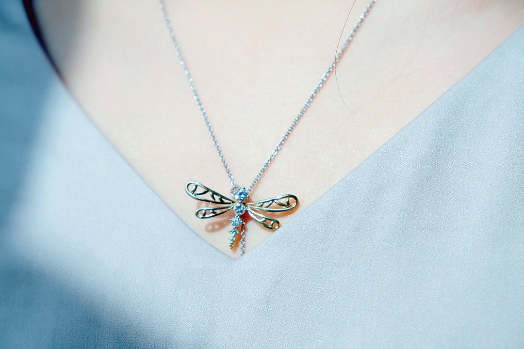 Monde des Insects系列 小蜻蜓简约纯银镀18K金项链 - 项链 - 纯银 银色