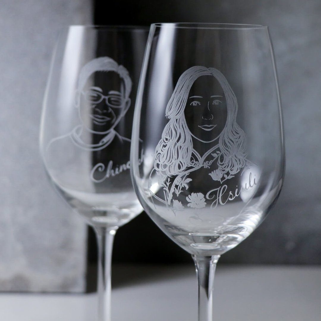 (一对价)425cc【结婚周年纪念对杯】(写实版)银婚肖像 - 订制画像 - 玻璃 灰色