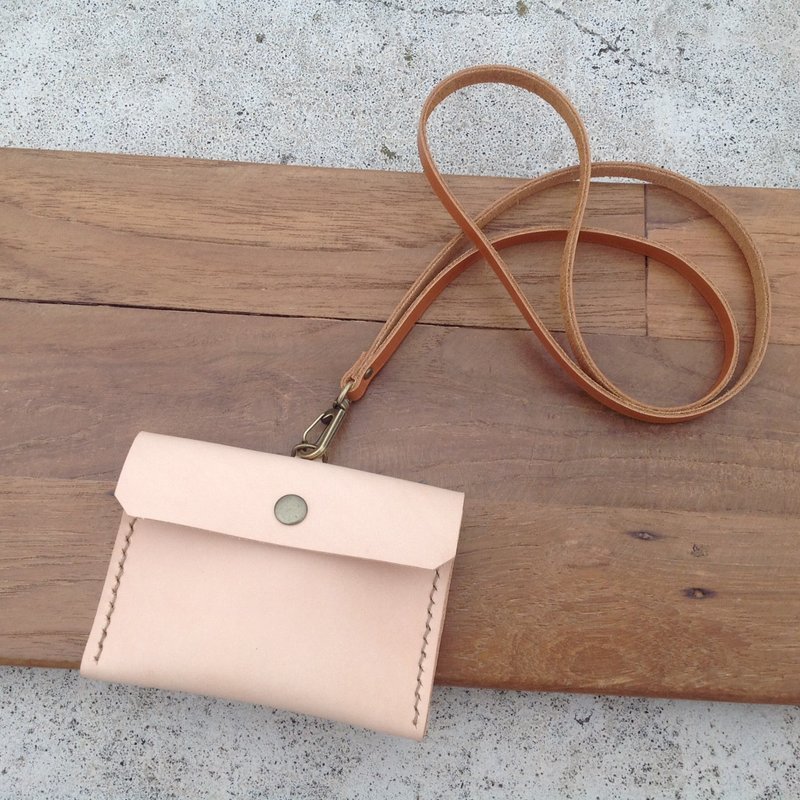 (配橘色长绳)横式识别证.证件夹,悠游卡套卡片套名片手工缝制原皮 - 证件套/卡套 - 真皮 金色