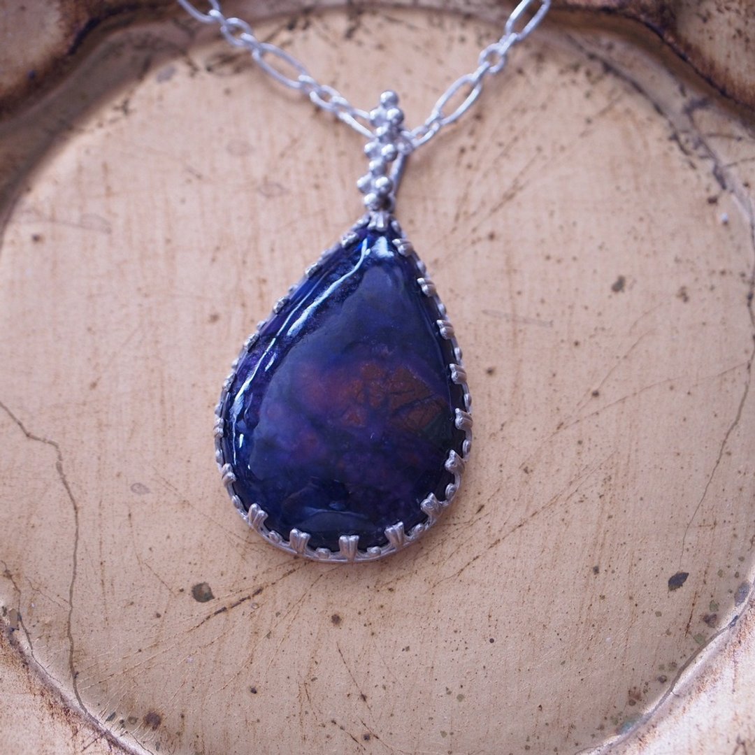 天然舒俱来石 苏记石 大颗 手工纯银项链 Sugilite Handmade - 项链 - 半宝石 蓝色