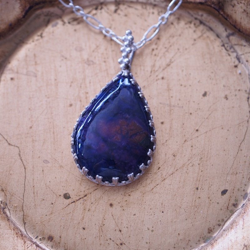 天然舒俱来石 苏记石 大颗 手工纯银项链 Sugilite Handmade - 项链 - 半宝石 蓝色
