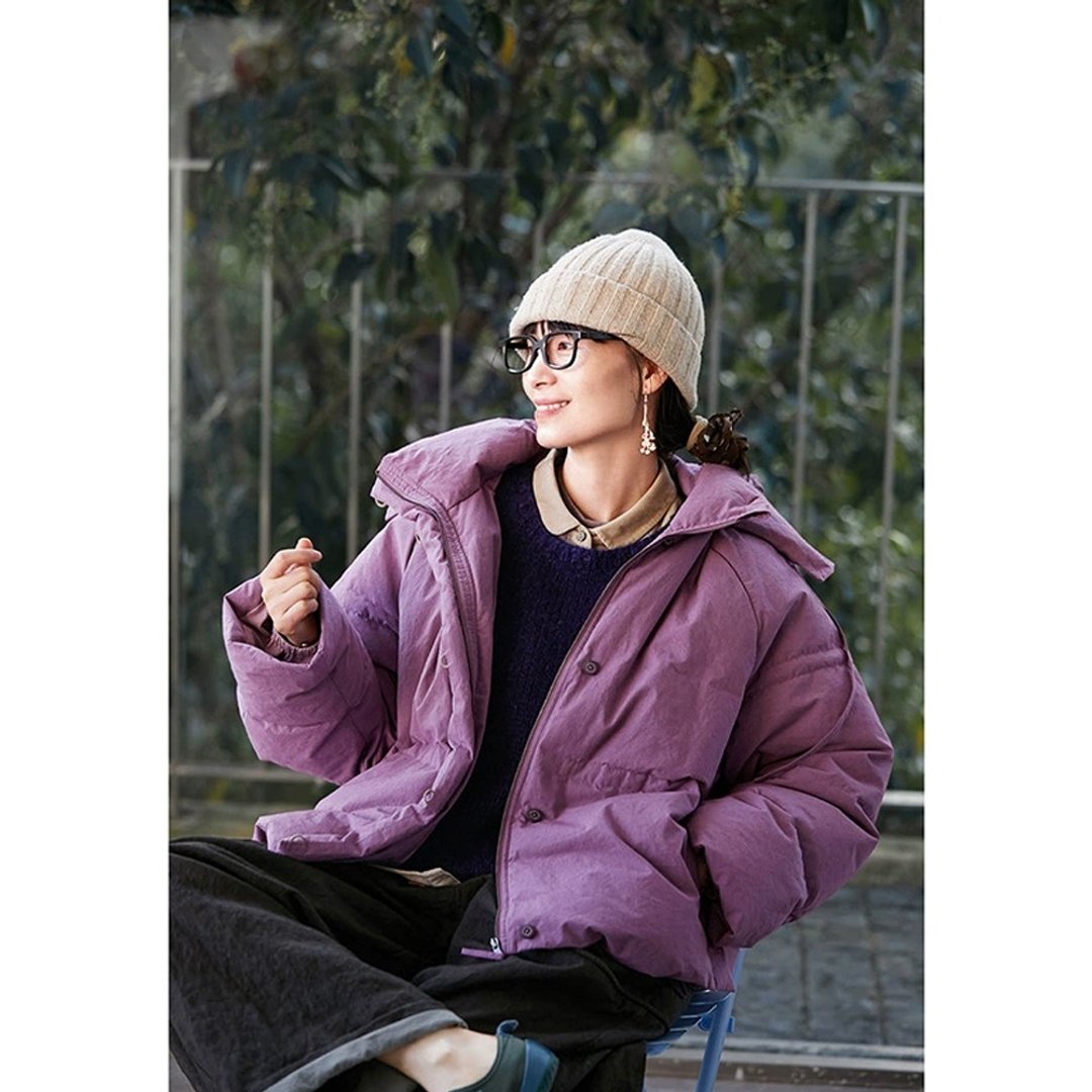 熏衣草紫色质朴保暖立领羽绒服 - 女装上衣 - 棉 