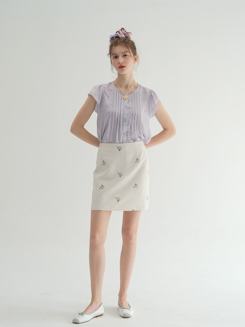 MintCheese 法式紫色系小碎花 满幅刺绣俏皮百搭短裙 - 裙子 - 聚酯纤维 
