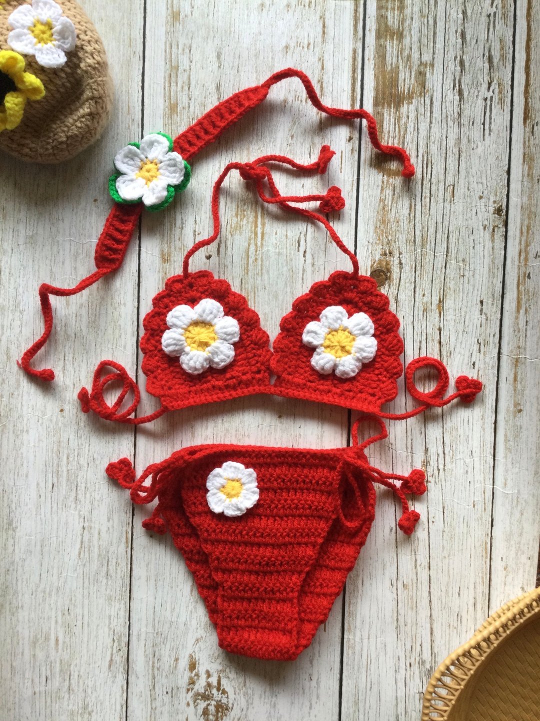 Set 3 pieces Crochet bikini handmade for baby size 1-2 years - 婴儿饰品 - 棉 多色