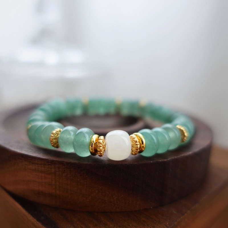 水润翠绿 静谧光泽 东陵玉 天山翠白玉 高级典雅能量手链 手串 - 手链/手环 - 玉石 绿色