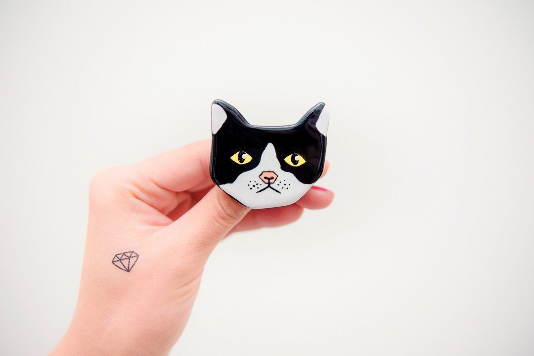 宠物毛宝贝猫咪系列/蝙蝠猫ネコ别针/胸针 - 胸针 - 粘土 多色