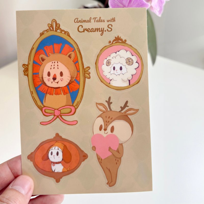 Animal Tales with Creamy.S - 手绘插画贴纸 - 贴纸 - 纸 卡其色
