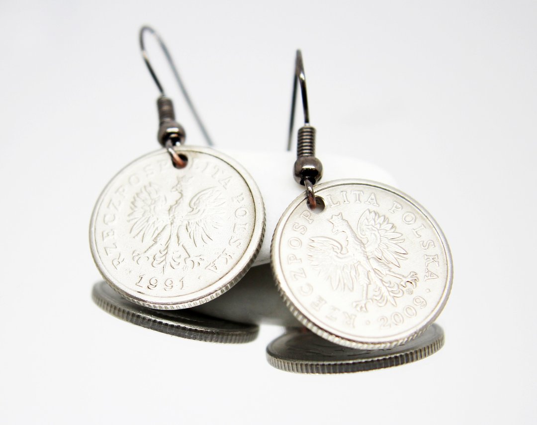 Ancient Coin Jewelry Coin Drop Earrings Coin Hoop Earrings Tiny Coin Earrings - 耳环/耳夹 - 其他金属 
