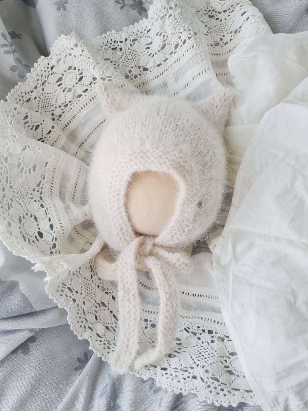 Knitted baby hat, baby bonnet, bonnet with ears, newborn hat - 帽子 - 羊毛 多色