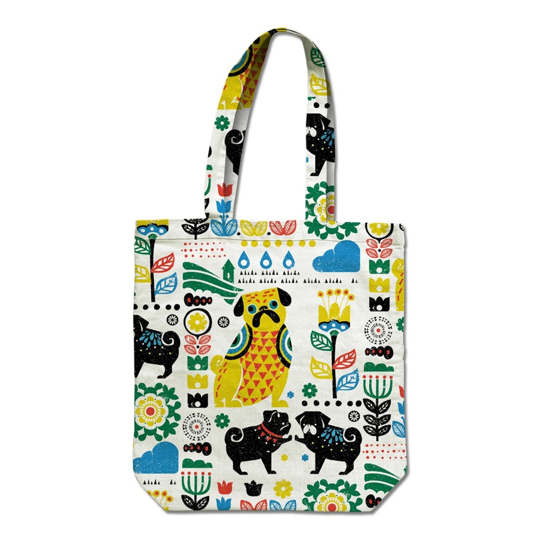 PUG Life • Scandinavian Pugs • Tote Bag - 手提包/手提袋 - 棉．麻 白色