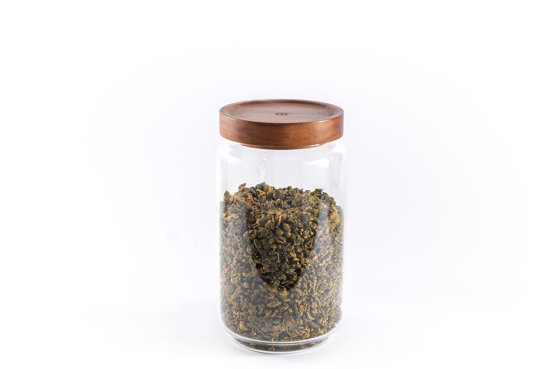 Islandoffer岛屿制作 圆柱形玻璃茶叶罐连圆形木盖, 650ML (一件) - 调味罐/酱料瓶 - 木头 金色