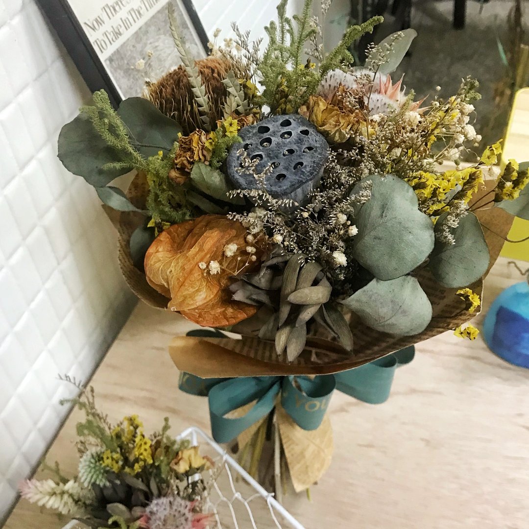 秋色/自然简约风格/干燥花/手绑花束/真花干燥/裸花束 (中) - 干燥花/捧花 - 植物．花 橘色