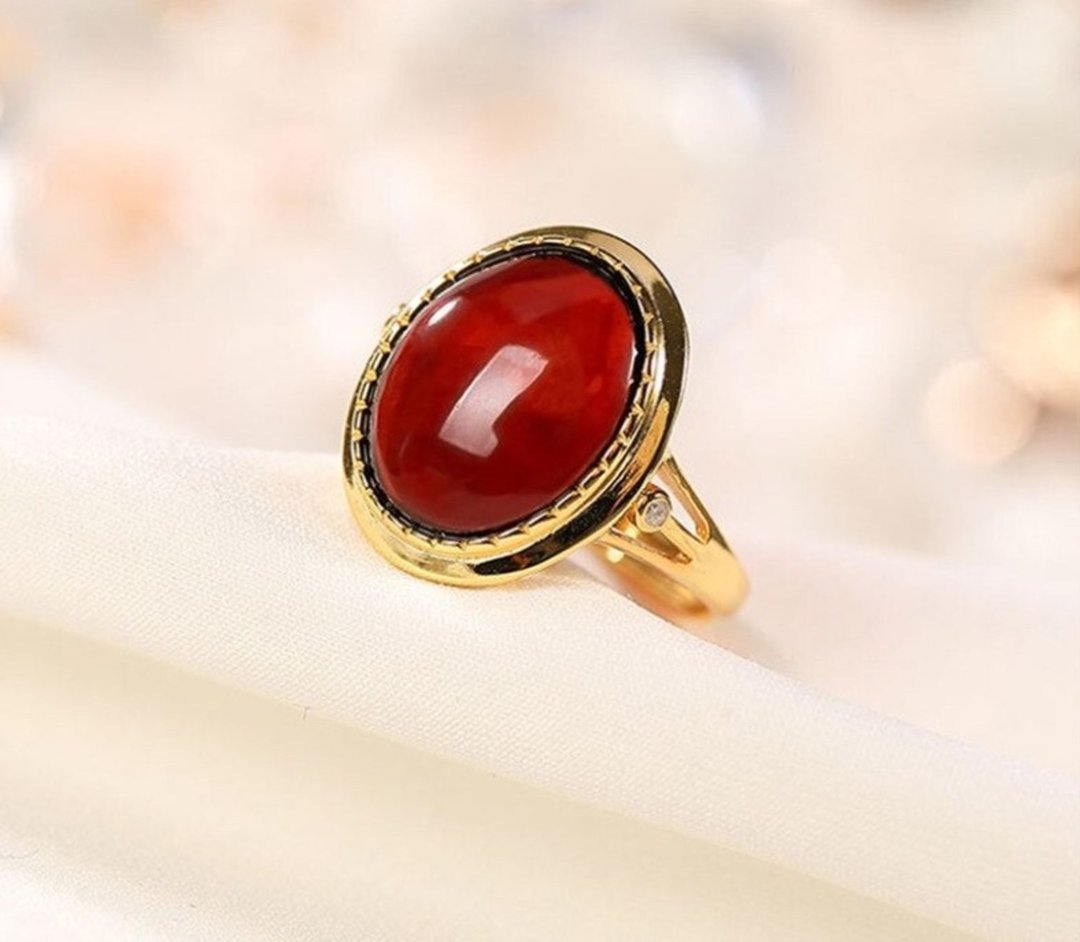 Less is More Minimalist Blank Blood Amber Ring for Women Simple Fashion Big Size - 戒指 - 纯银 多色