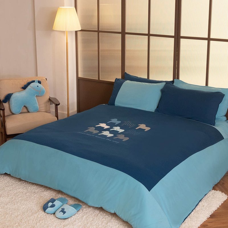 冰岛马 被套+枕套组-极光蓝 - 寝具 - 棉．麻 蓝色