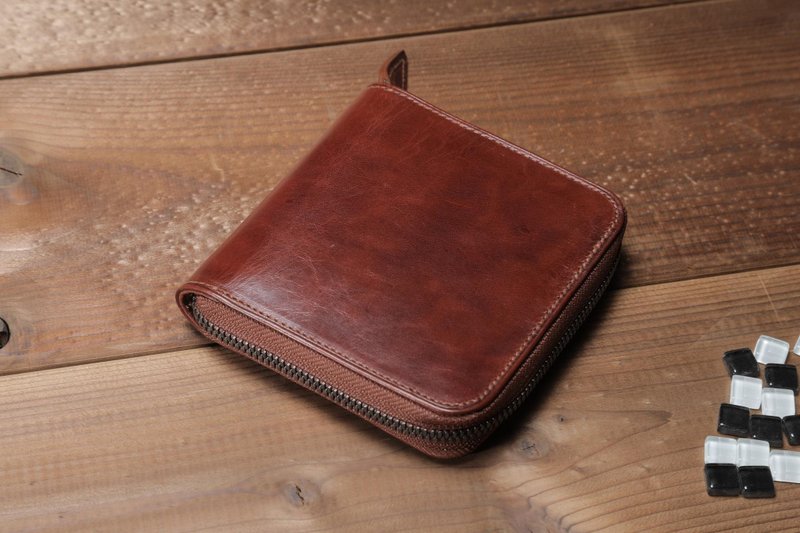 BASIC圆形拉链中号棕色 - 皮夹/钱包 - 真皮 咖啡色