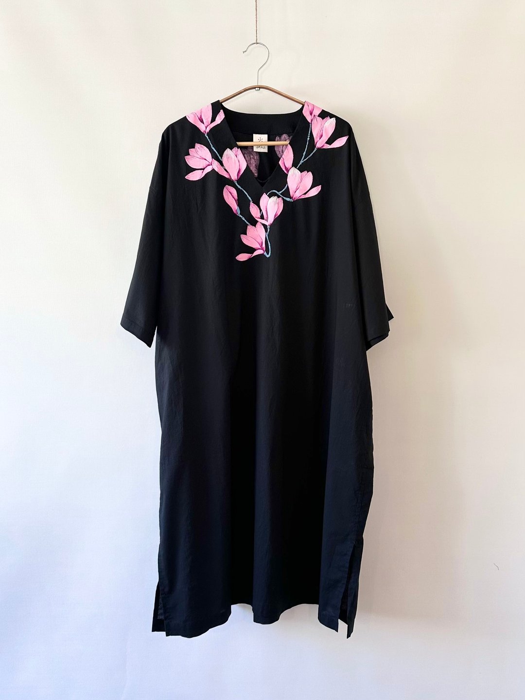 【木兰】手绘 Kaftan 洋装 - 洋装/连衣裙 - 棉．麻 黑色