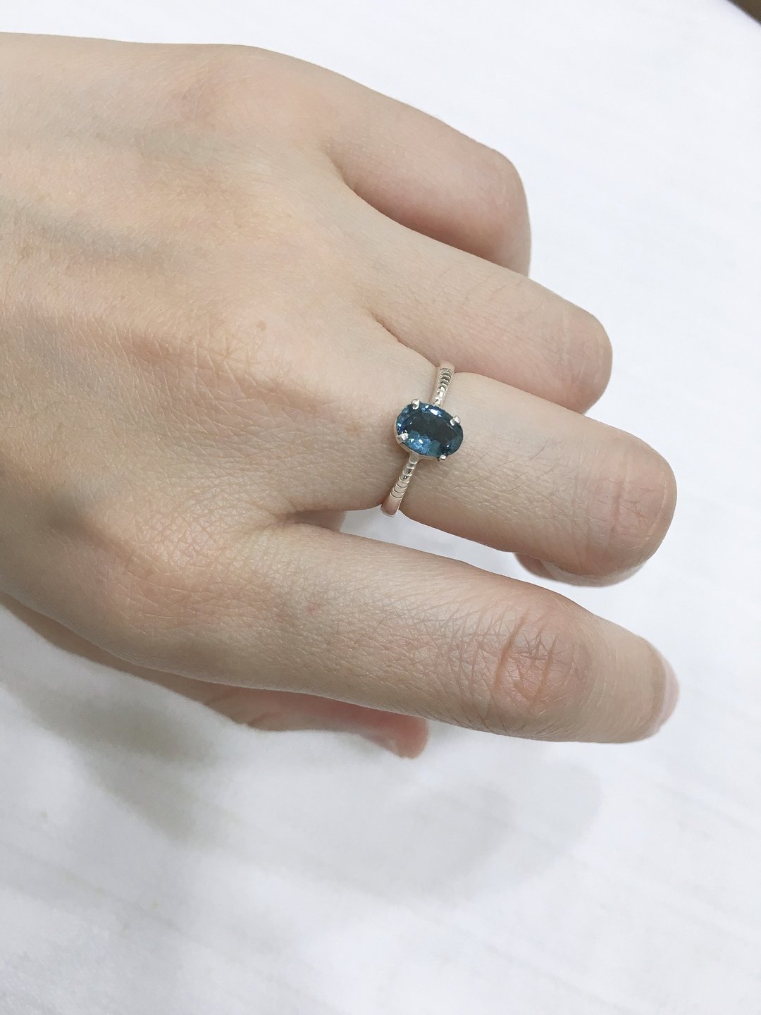 切面 蓝色 高端 碧玺 戒指 尼泊尔 手工制 925纯银 - 戒指 - 宝石 蓝色