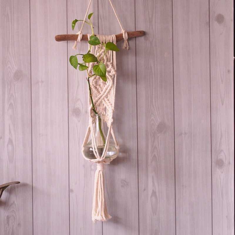 手工编织挂饰 漂流木 植物挂饰 Macrame plant Hanging - 摆饰 - 木头 白色