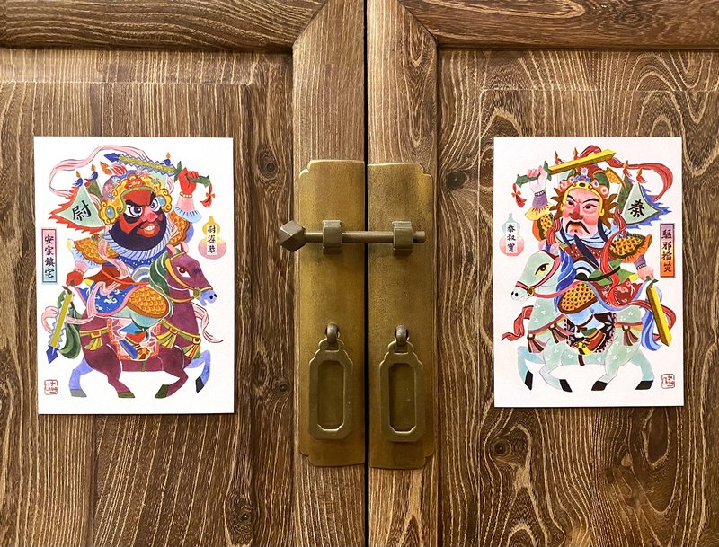 门神驾到 冷烫银厚纸酷卡明信片 2入组 - 卡片/明信片 - 纸 多色