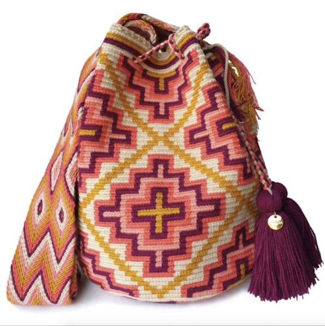 【Siera】Wayuu Bag 瓦尤包(L)/哥伦比亚纯手工/每款只有一个 - 侧背包/斜挎包 - 棉．麻 粉红色