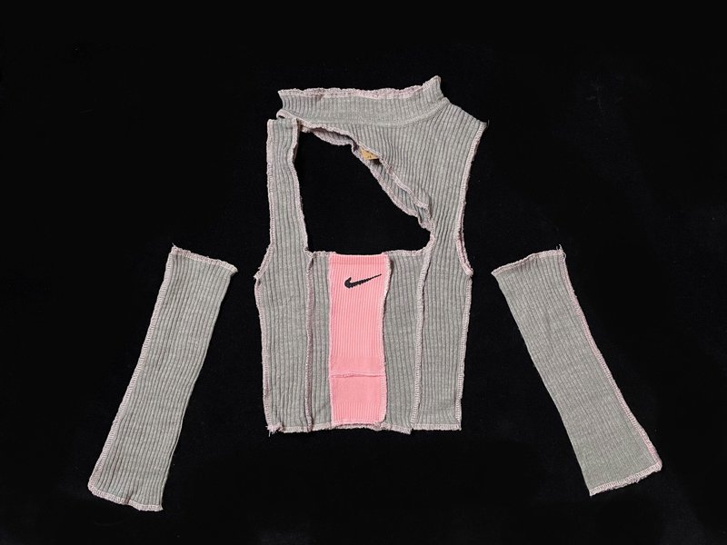 REGETHER 古着改制Y2K螺纹针织上衣-NIKE挖洞式背心+袖套-08 - 女装针织衫/毛衣 - 棉．麻 灰色