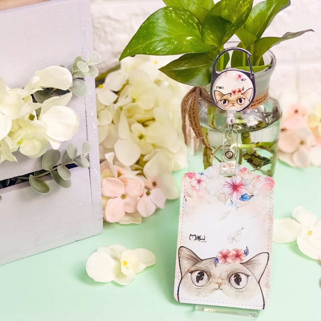 伸缩卡套 | 识别证套 | 悠游卡套 - 花花猫 - 证件套/卡套 - 人造皮革 白色