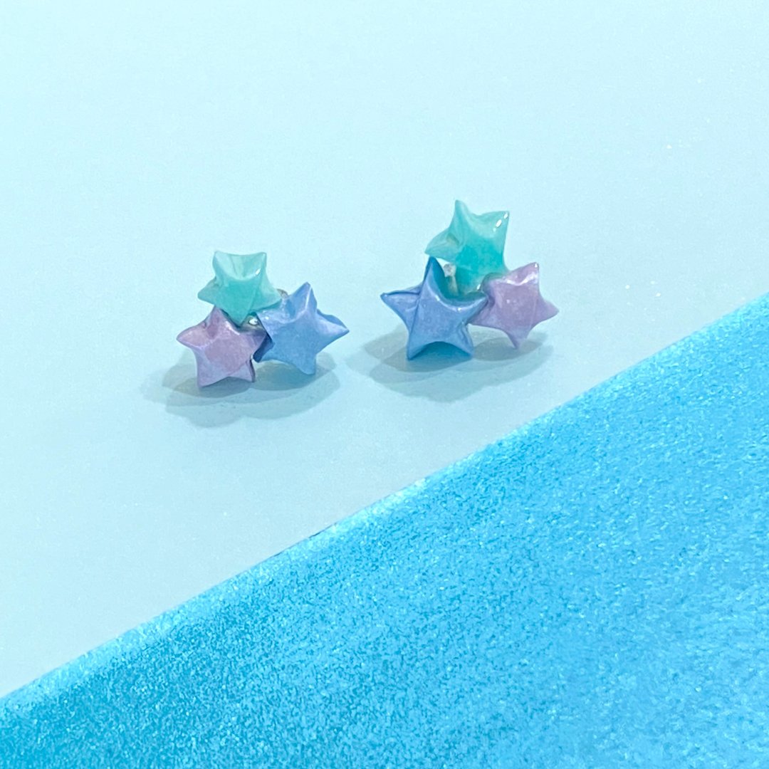 星星耳环 立体幸运星925银耳环/耳夹 | 睡莲 - 耳环/耳夹 - 纯银 多色
