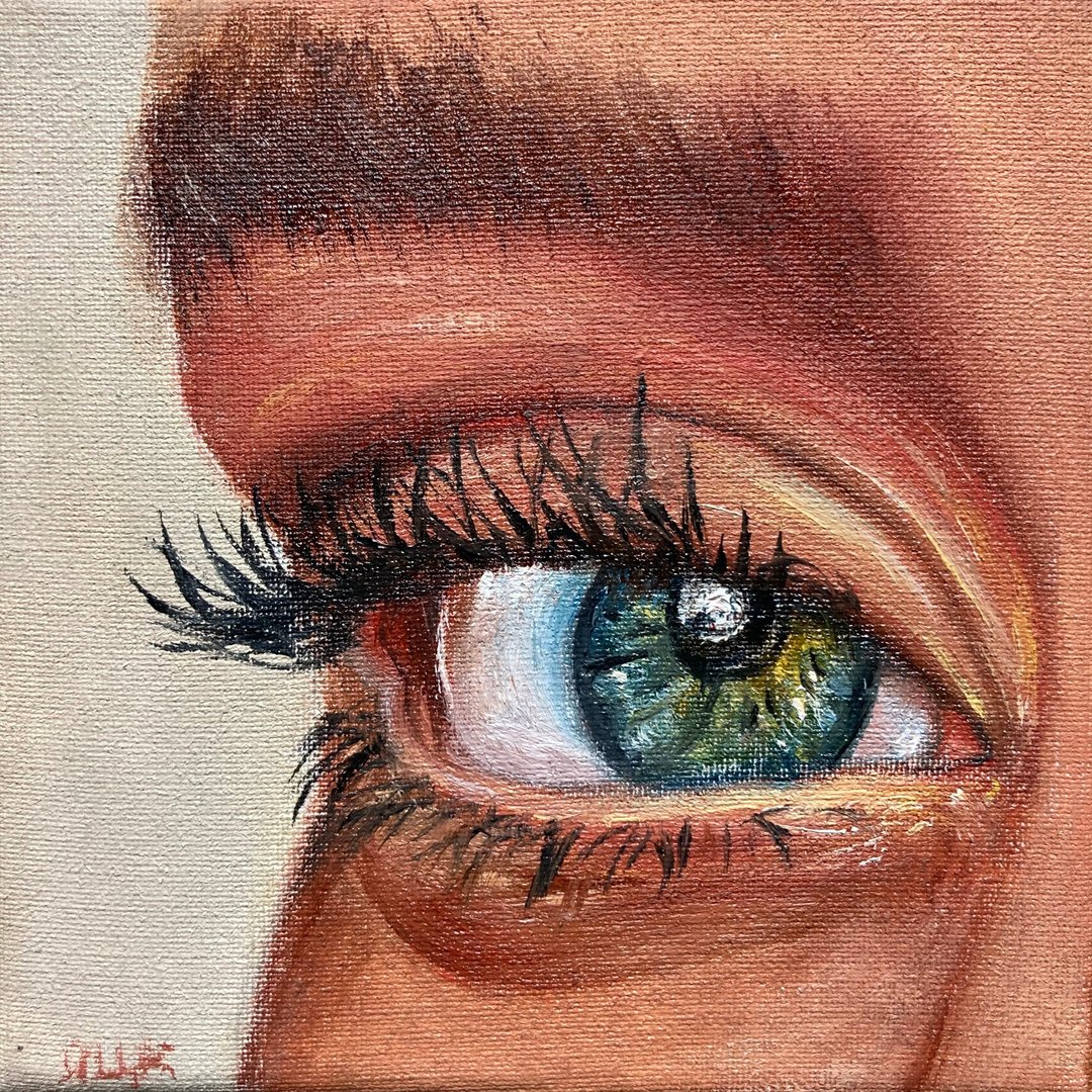 Eye Oil Painting On Canvas, Original Small Art, Miniature Painting, Eye Study - 墙贴/壁贴 - 其他材质 咖啡色