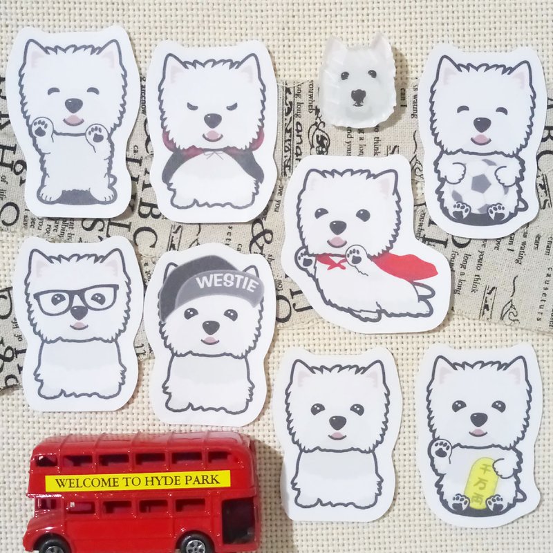 大头西高地白梗(全身)~防水贴纸(共8张) - 贴纸 - 防水材质 