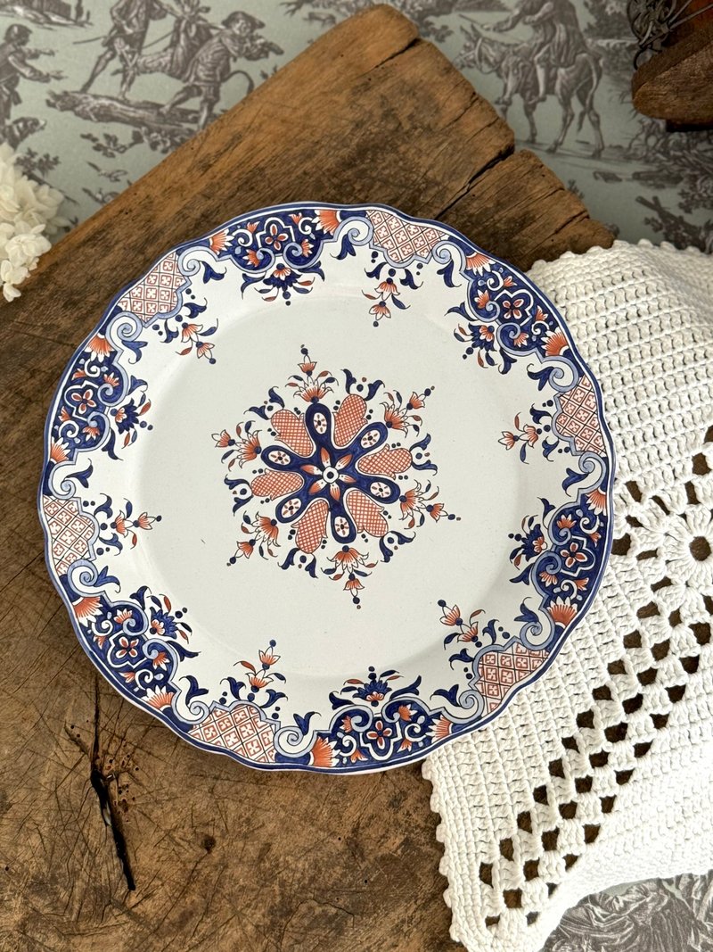 40738-绝稀法国古董Rouen鲁昂手绘装饰艺术风格扇形盘缘瓷盘26cm - 盘子/餐盘/盘架 - 瓷 