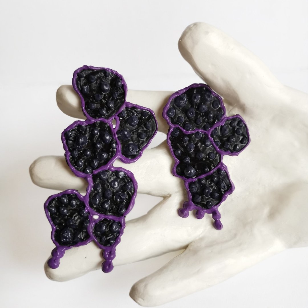 Fruit pigment earrings Handmade果味杂货铺 桑葚原创颜料耳钉 - 耳环/耳夹 - 其他材质 紫色