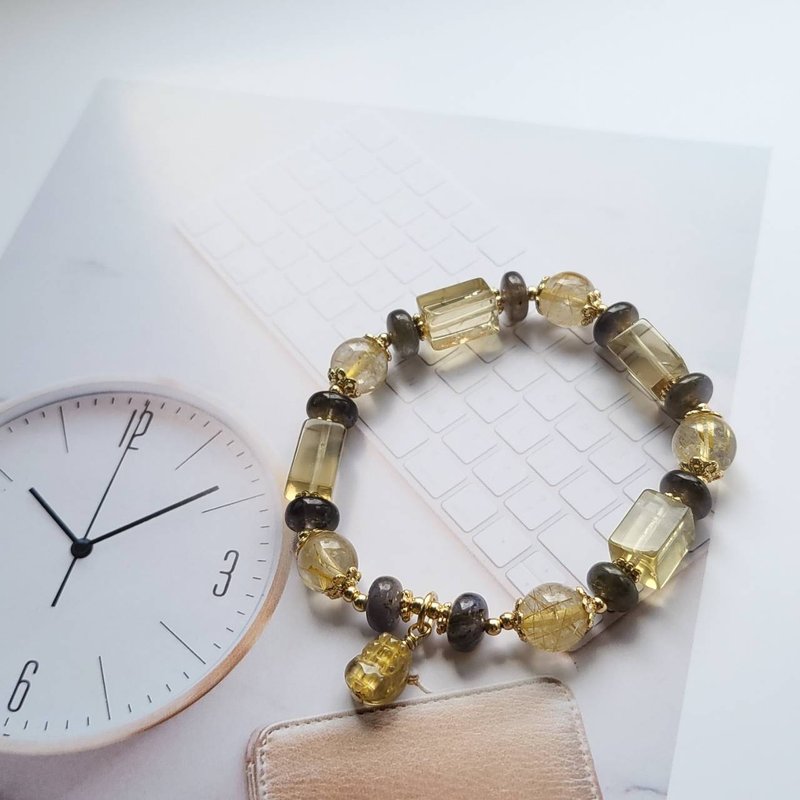 咬钱神兽/黄水晶堇青石钛晶貔貅手链 - 手链/手环 - 水晶 