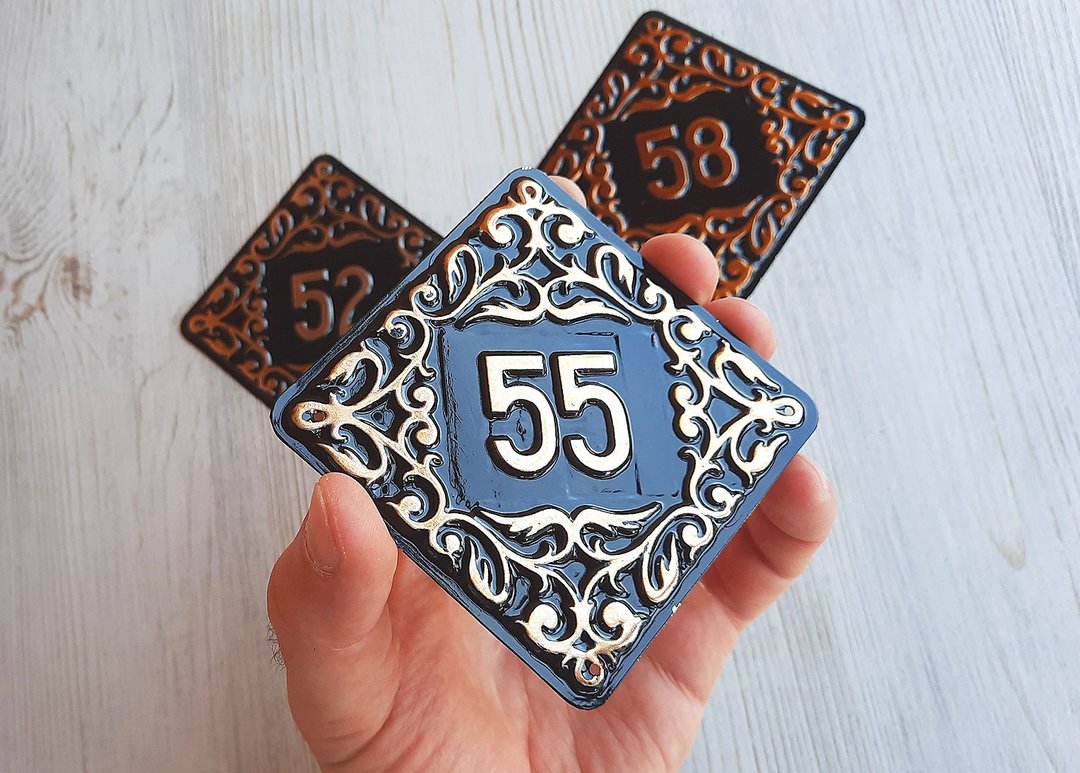 Fifty five 55 black rhomb address plate door number sign vintage - 门帘/门牌 - 其他金属 黑色
