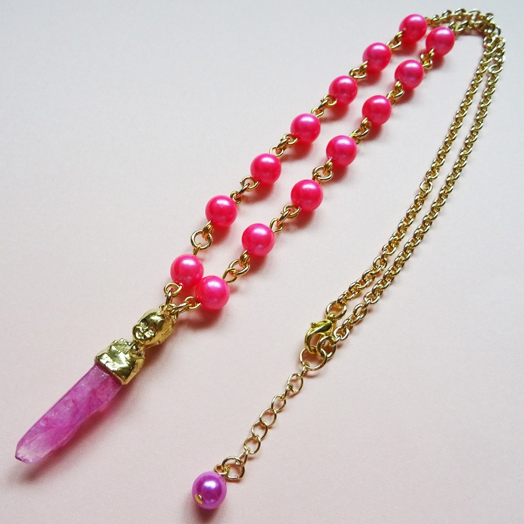 One Piece Sedmikrasky Sedmikrasky Small Mineral Doll Necklace / Vivid Pink - 项链 - 其他金属 粉红色