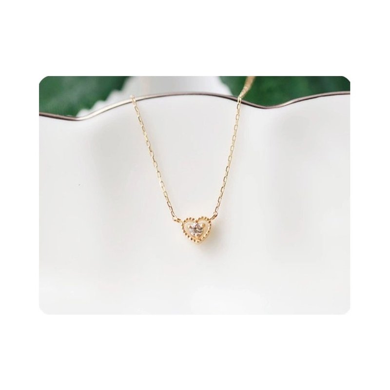 永恒不变的K18金天然钻石心形项链 四月诞生石 2色 - 项链 - 宝石 金色