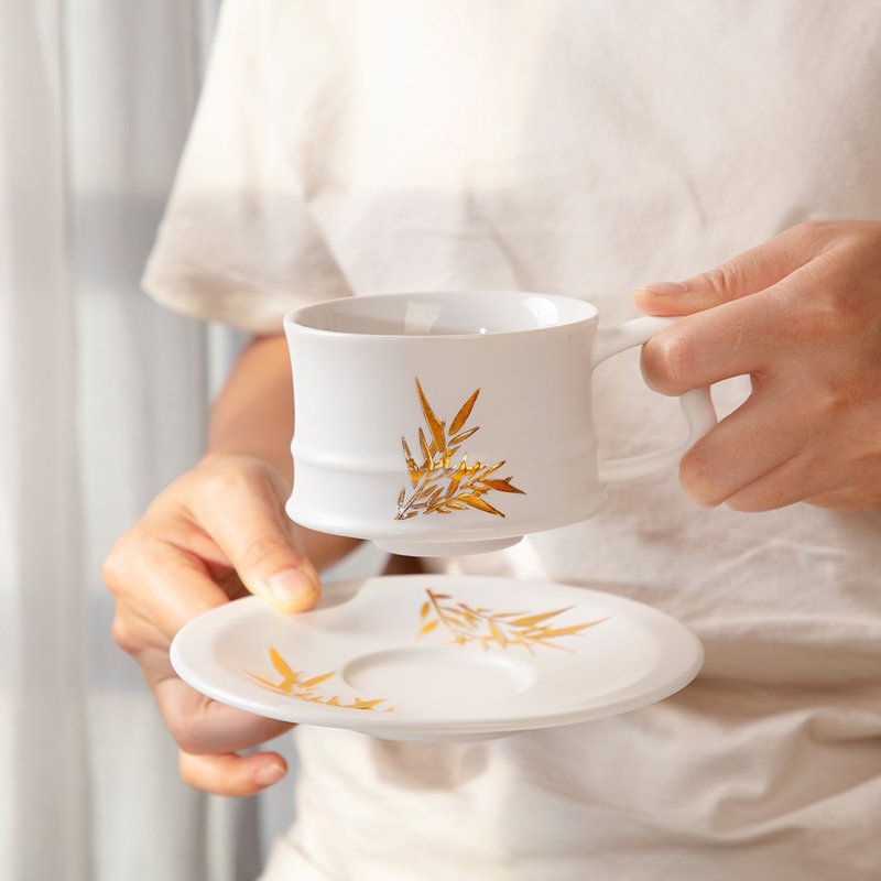 竹君子咖啡杯 / 附杯盘 / 鎏金 / 3色 260ml - 咖啡杯/马克杯 - 瓷 白色