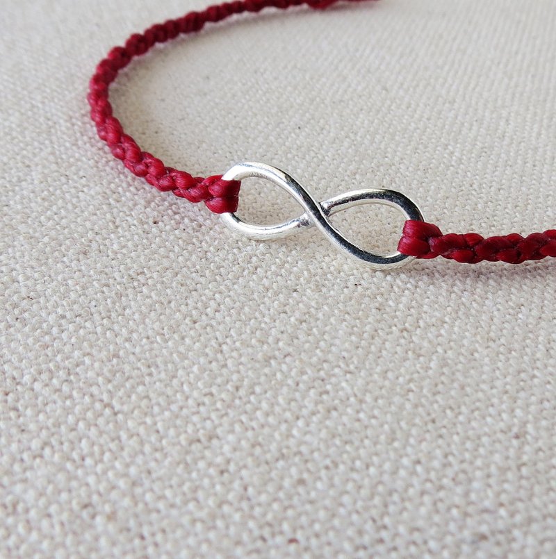 纯银******时尚幸运祈愿【爱·无限】蚕丝蜡线手链******四股编~ - 手链/手环 - 其他金属 