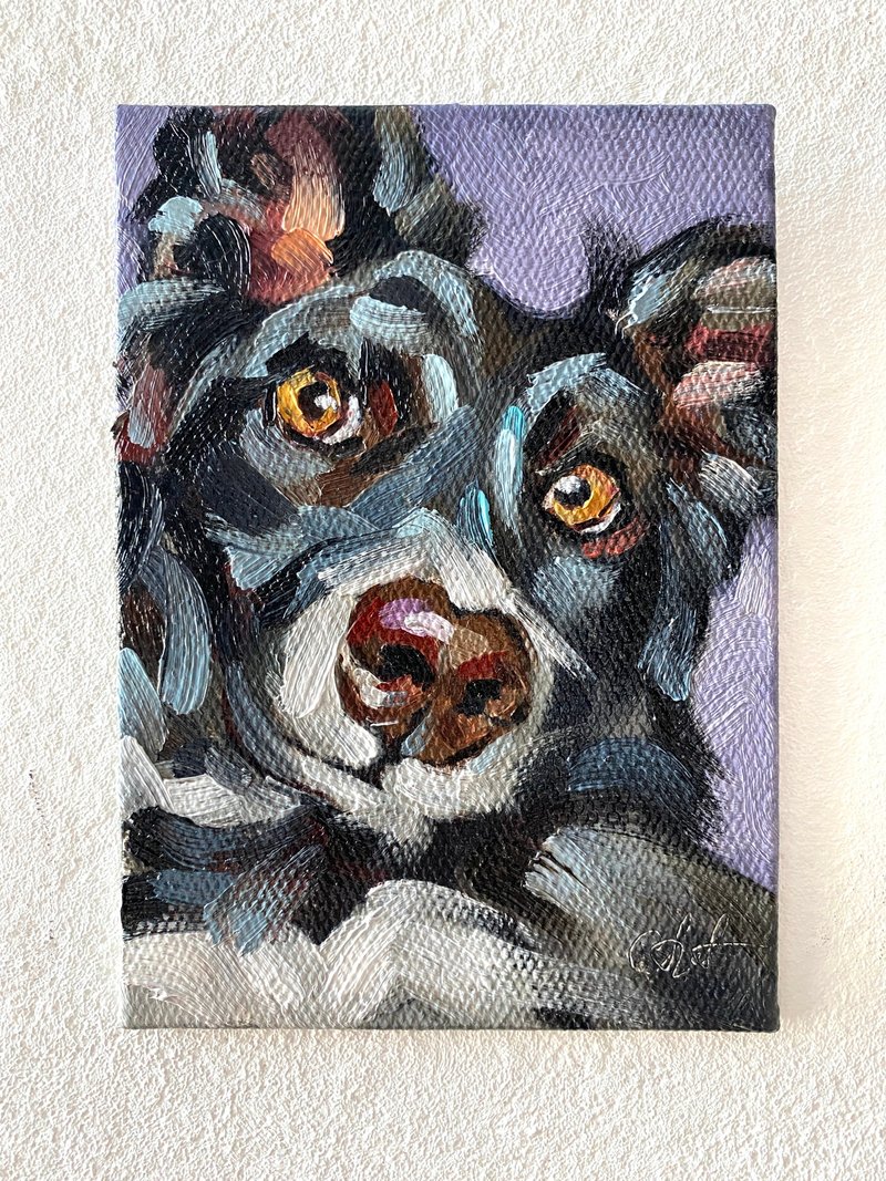 狗油画原创 宠物肖像艺术品 动物微型墙壁艺术 - 墙贴/壁贴 - 木头 