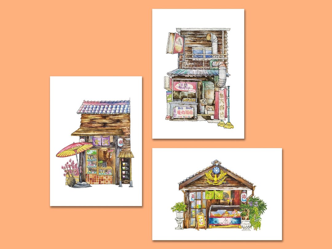 一套3张台湾街屋-木屋-明信片-卡片-万用卡 - 卡片/明信片 - 纸 咖啡色