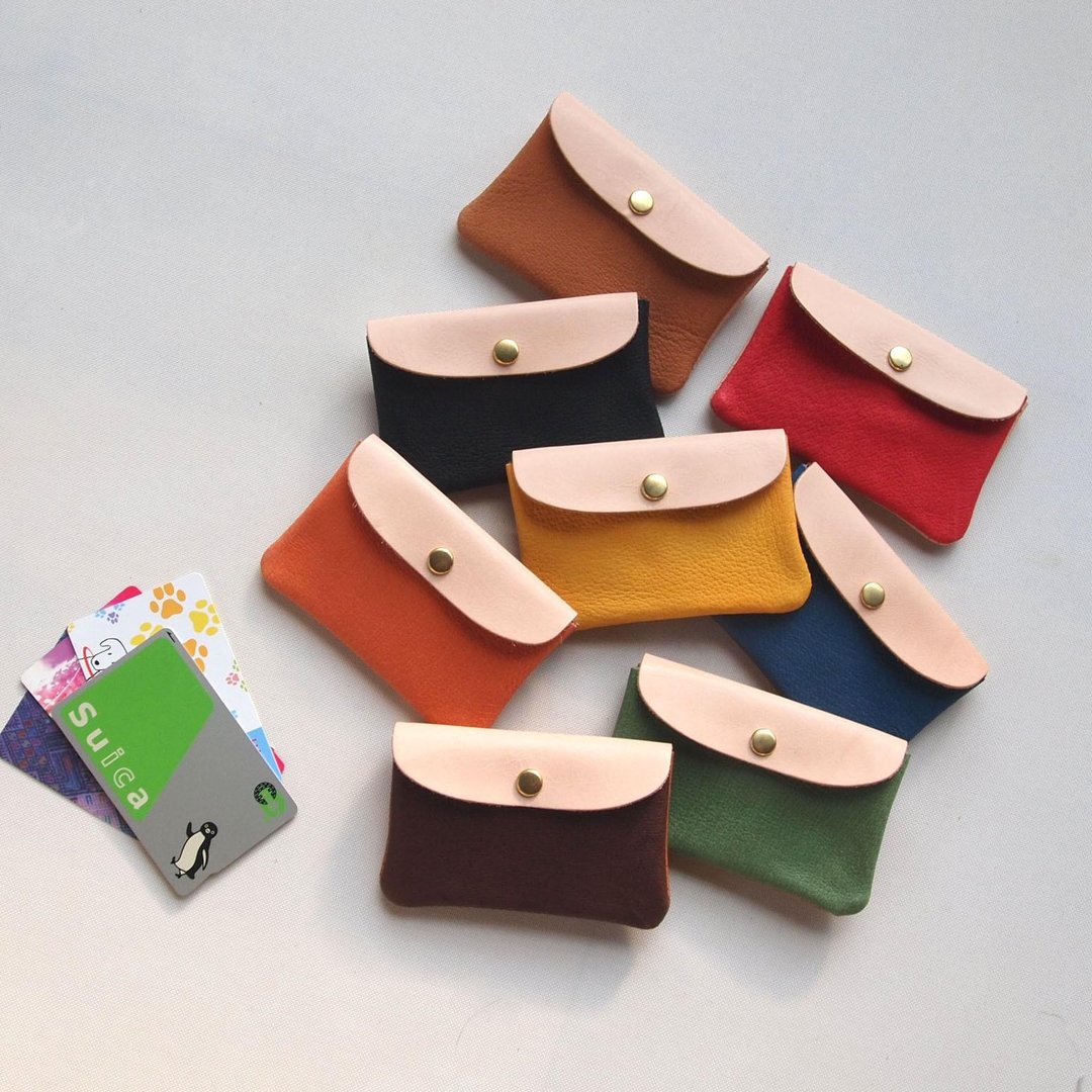 Pig leather * Soft card case S [Standard color] 8 colors * Pass case * Business card holder * - 名片夹/名片盒 - 真皮 绿色