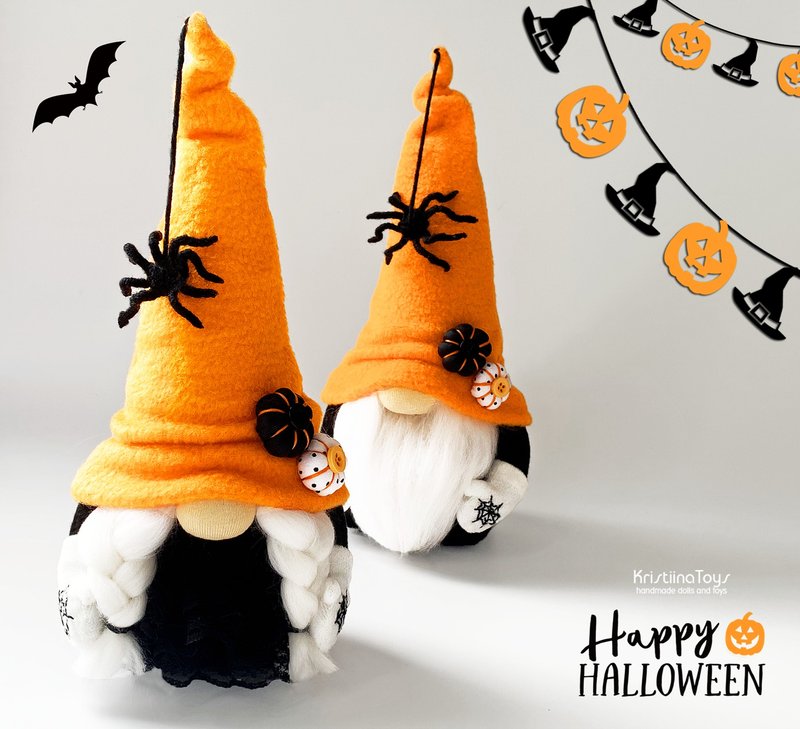 Halloween decoration | Spooky toy | Girl Gnome | Tiered tray decor| Wizard gnome - 玩偶/公仔 - 其他材质 黑色