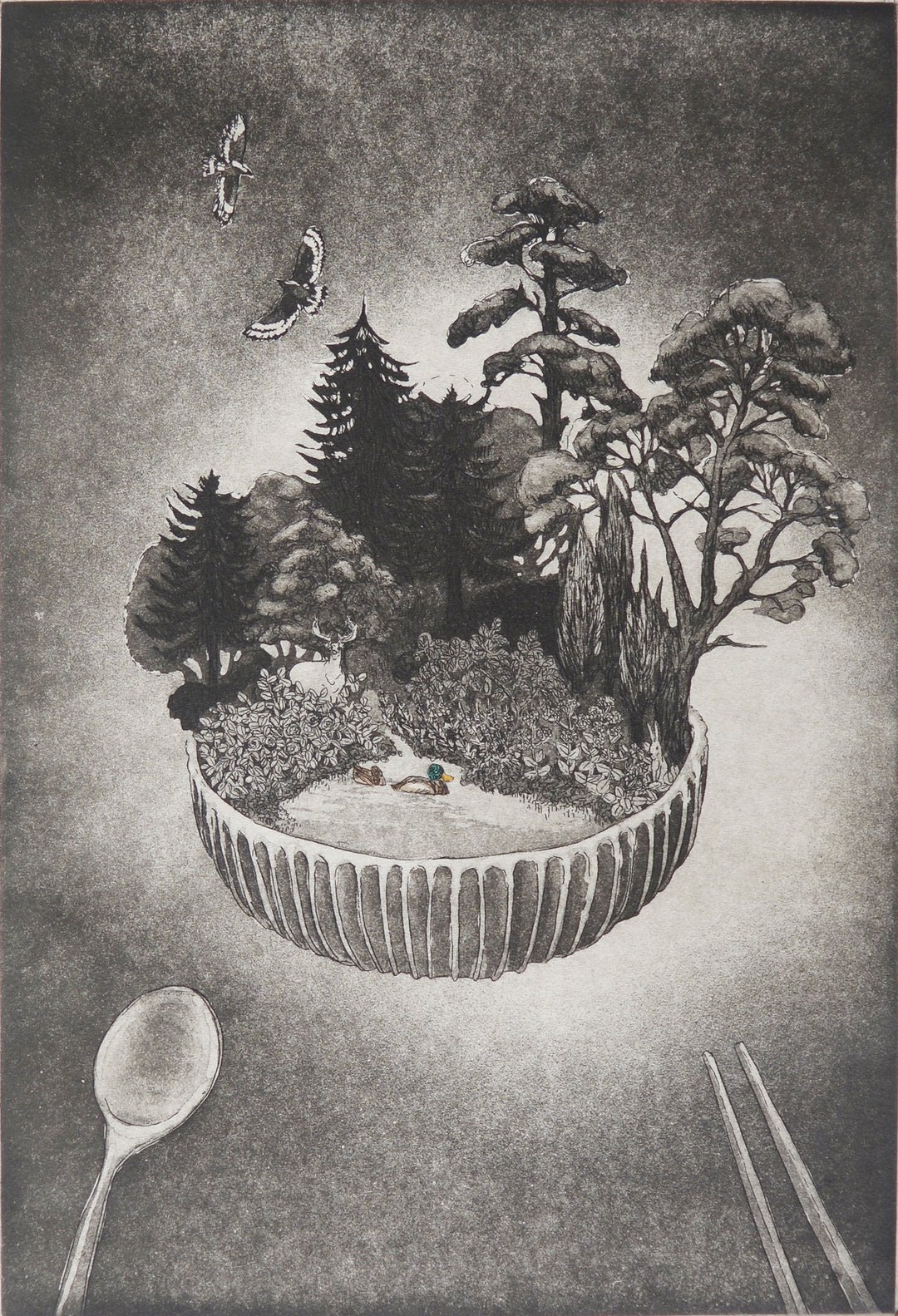 原作版画 -餐桌风景- 苏钰婷 - 海报/装饰画/版画 - 纸 黑色