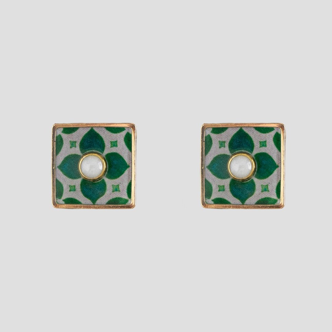 耳环 | Talavera Tile 时光花砖 - 翠绿 - 耳环/耳夹 - 树脂 绿色