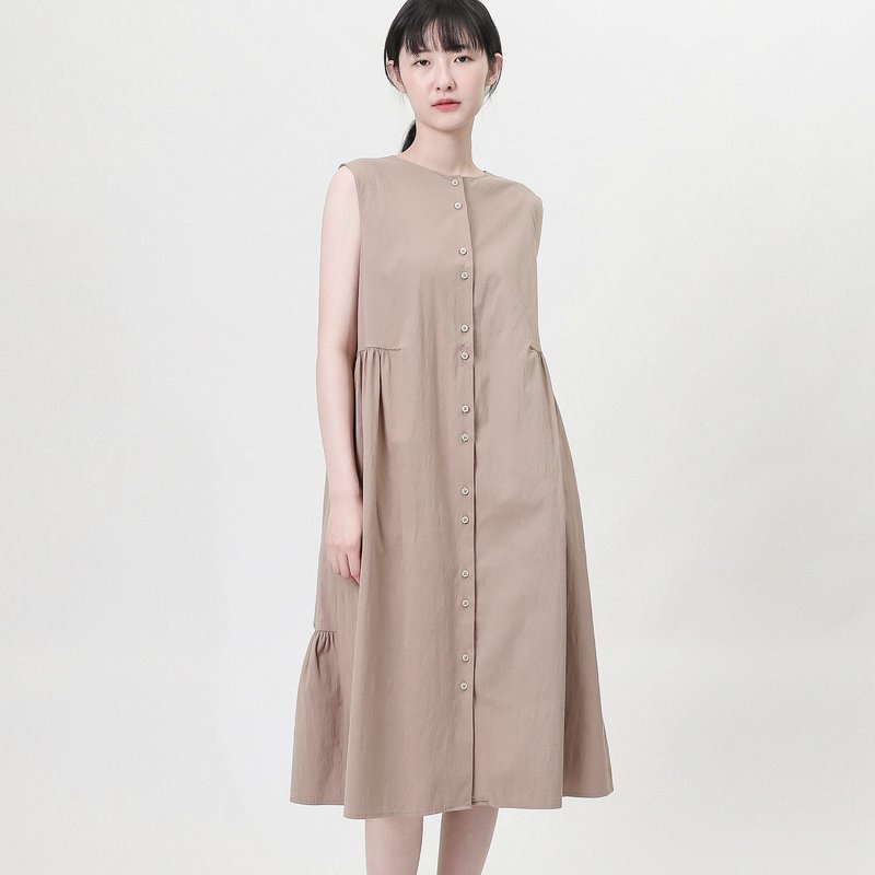 Mood_情怀无袖洋装_9SF109_橄榄 - 洋装/连衣裙 - 棉．麻 卡其色